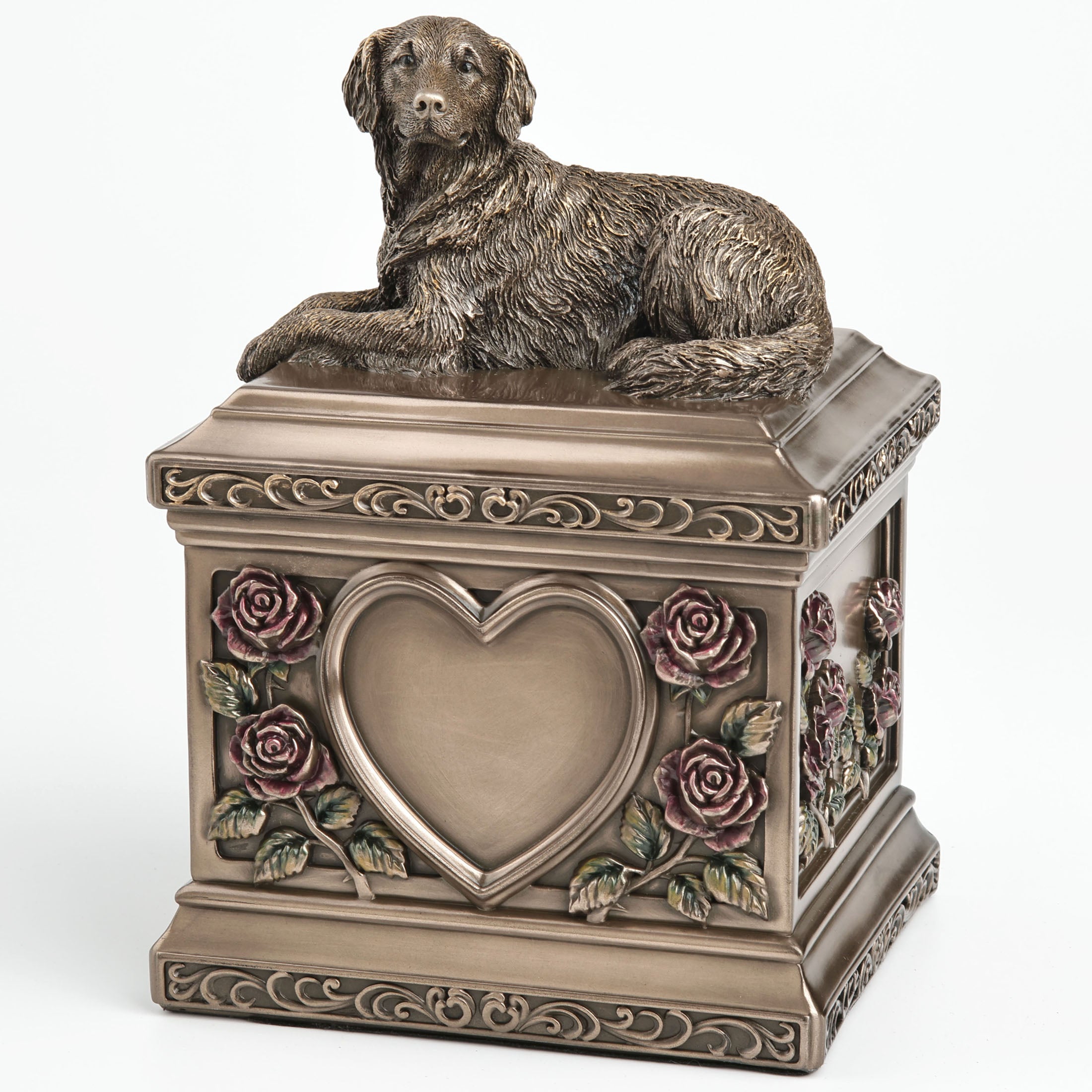 Lying Golden Retriever Dog Pet Memorial Rectangular Urn Rose Relief (1200 ml)