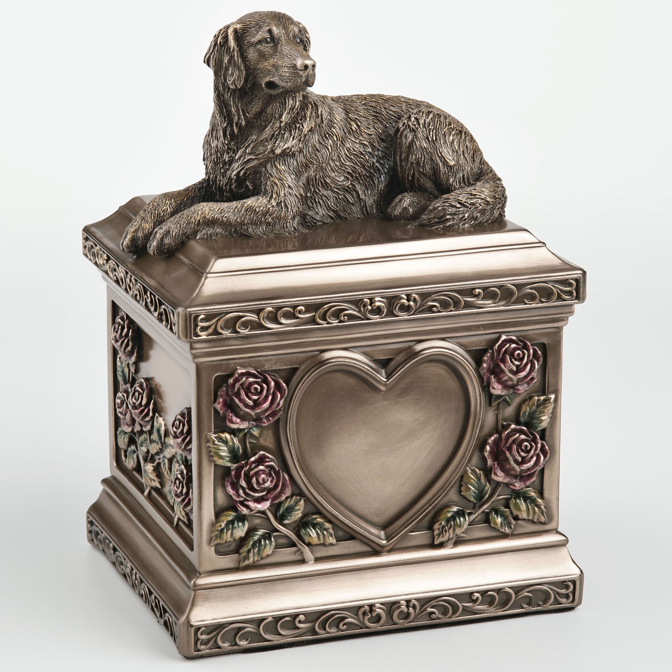 Lying Golden Retriever Dog Pet Memorial Rectangular Urn Rose Relief (1200 ml)