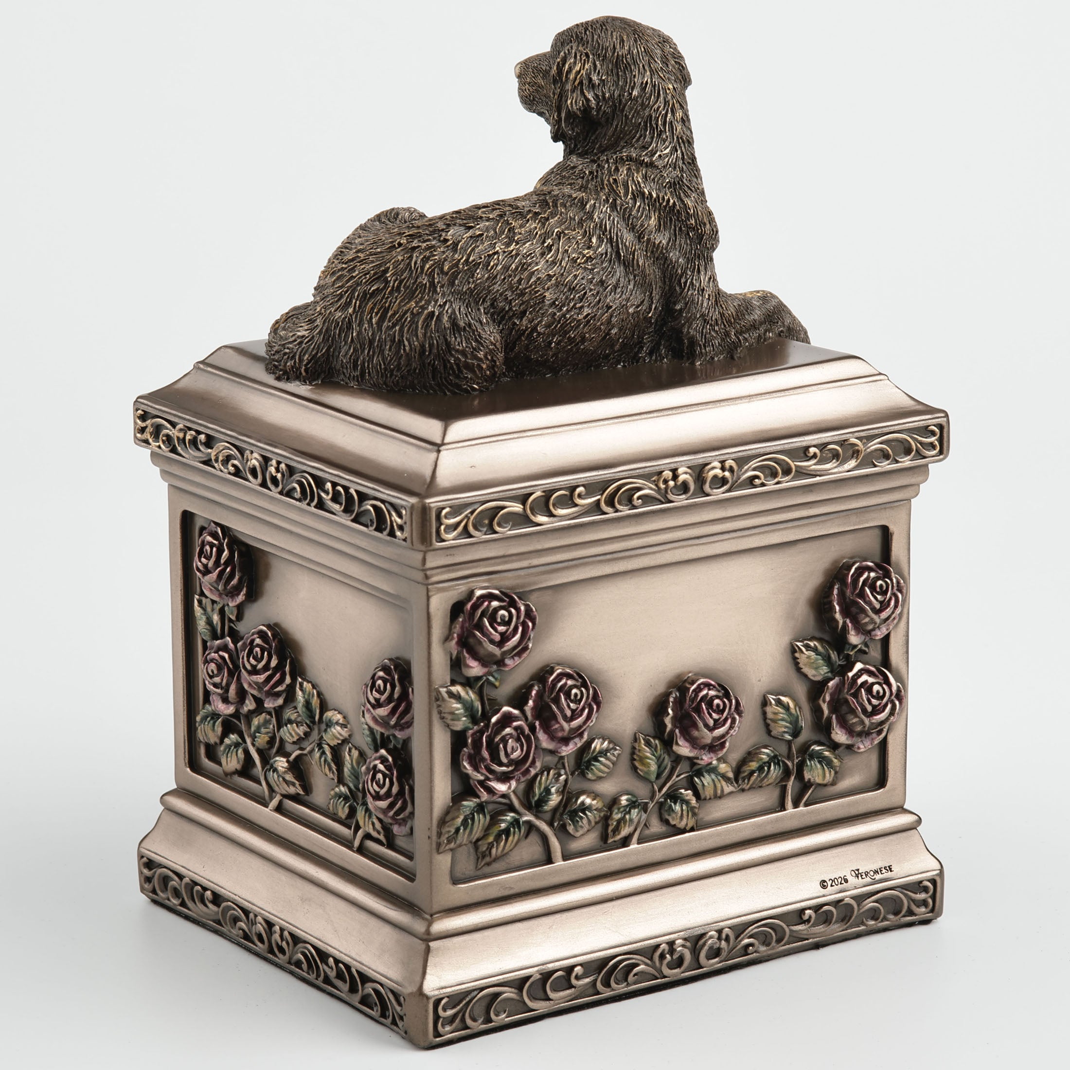 Lying Golden Retriever Dog Pet Memorial Rectangular Urn Rose Relief (1200 ml)