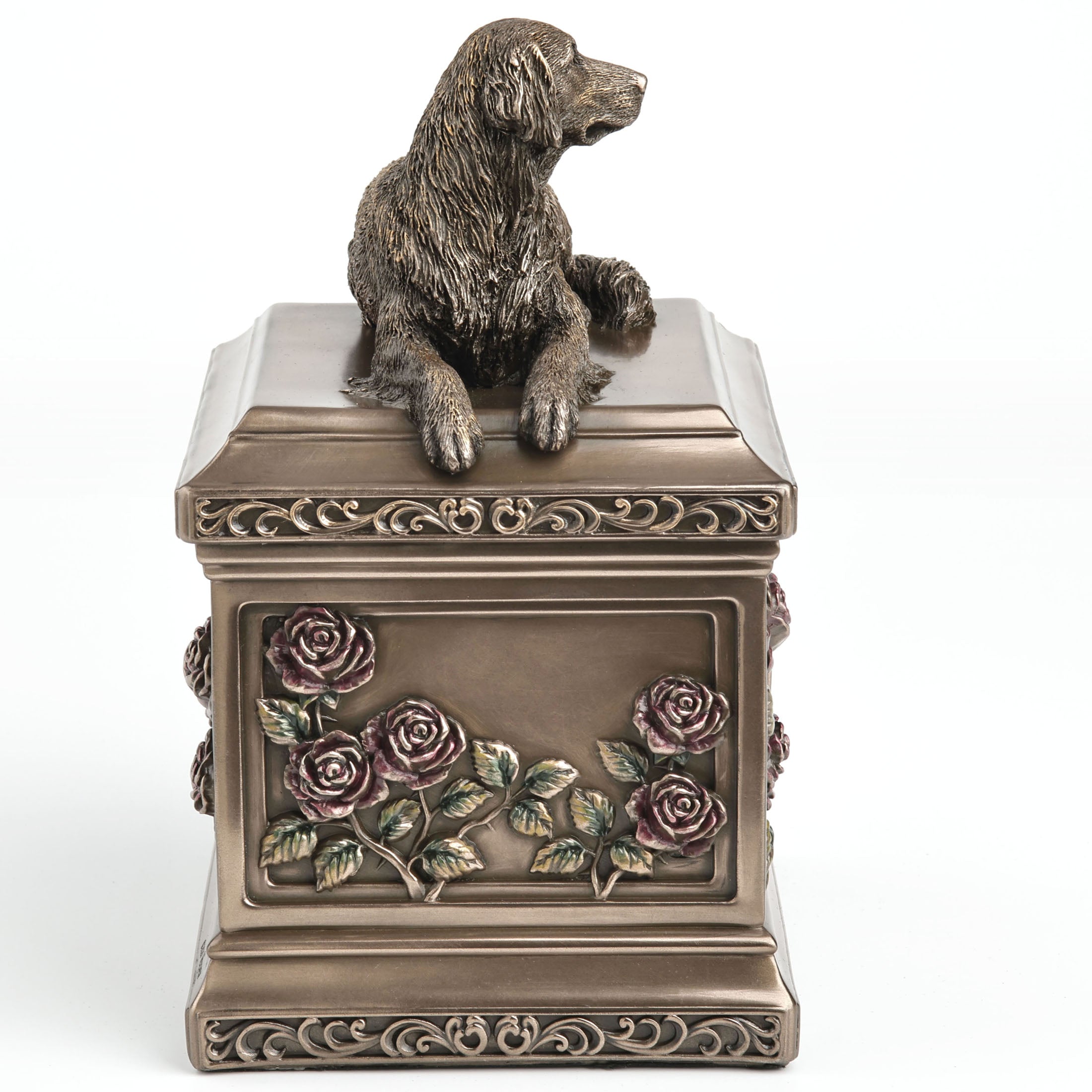 Lying Golden Retriever Dog Pet Memorial Rectangular Urn Rose Relief (1200 ml)