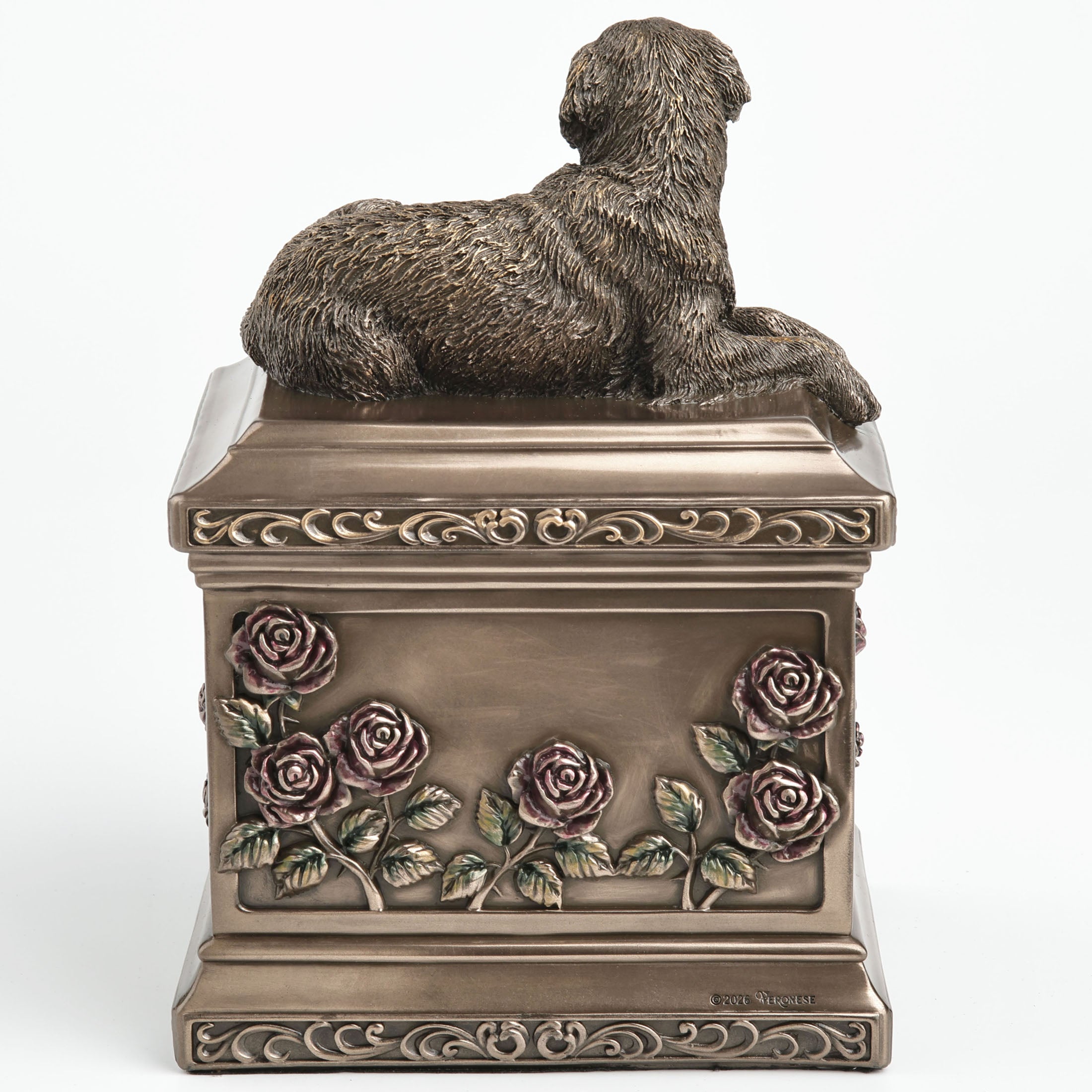 Lying Golden Retriever Dog Pet Memorial Rectangular Urn Rose Relief (1200 ml)