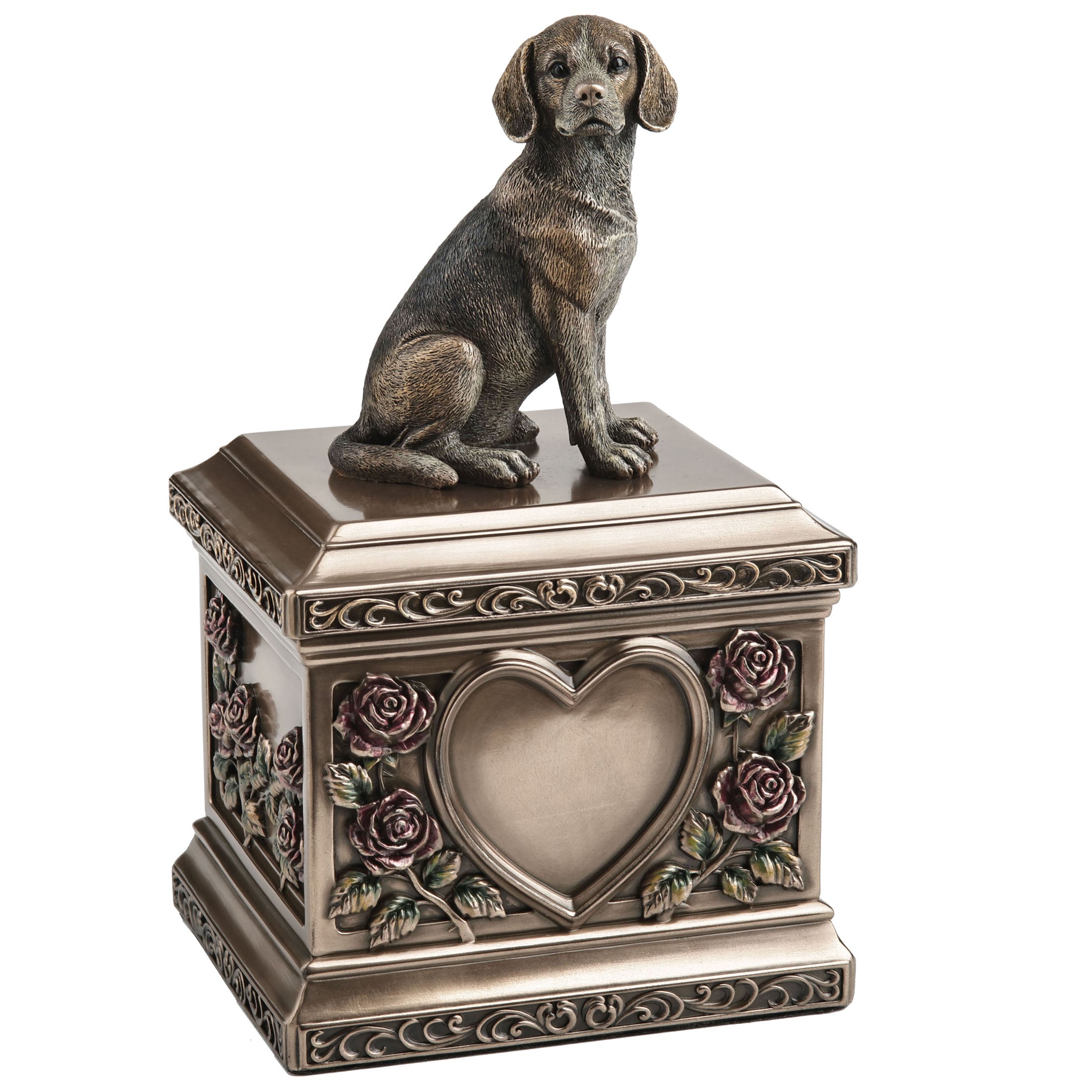 Beagle Dog Pet Memorial Urn Rectangular Rose Relief (1200 ml)