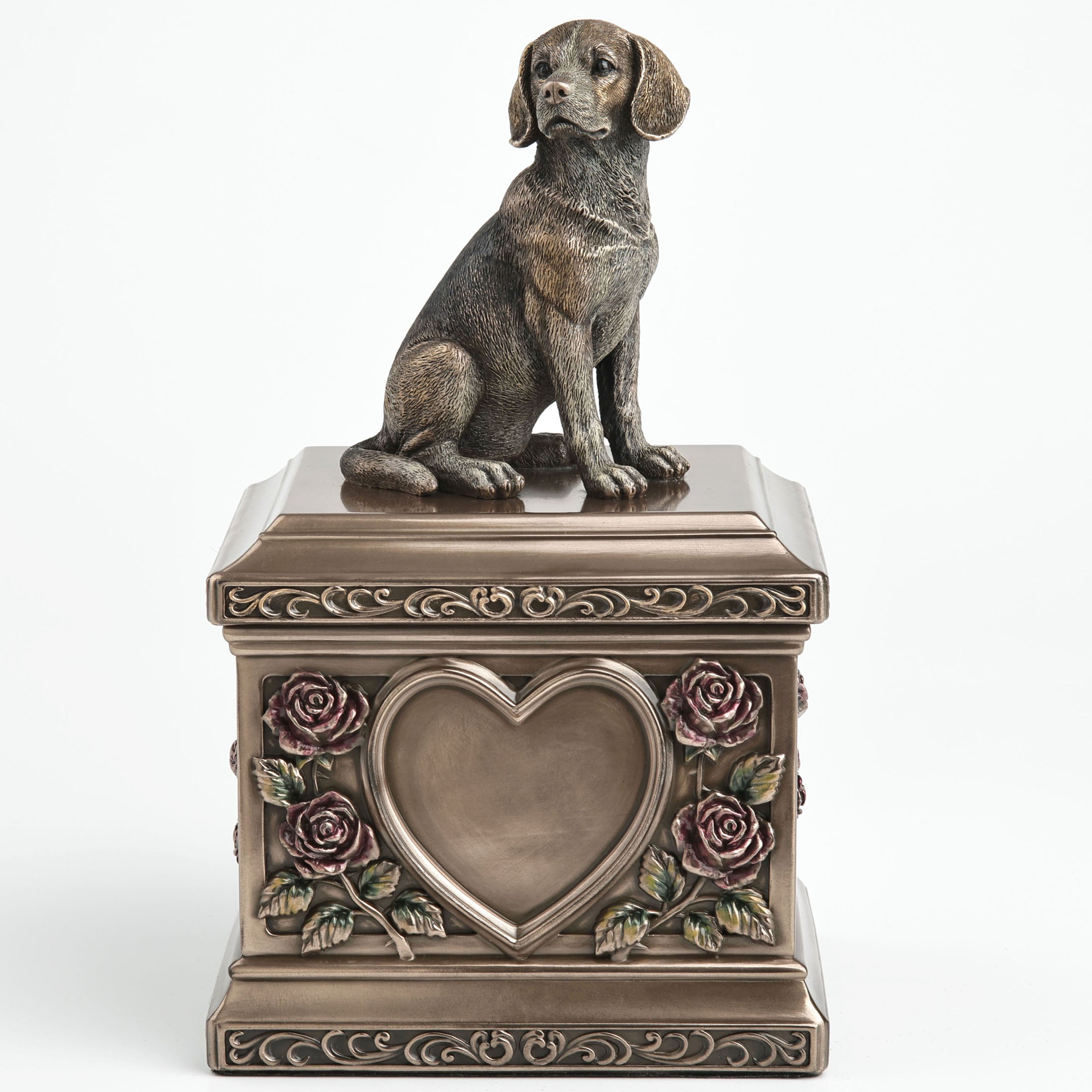 Beagle Dog Pet Memorial Urn Rectangular Rose Relief (1200 ml)