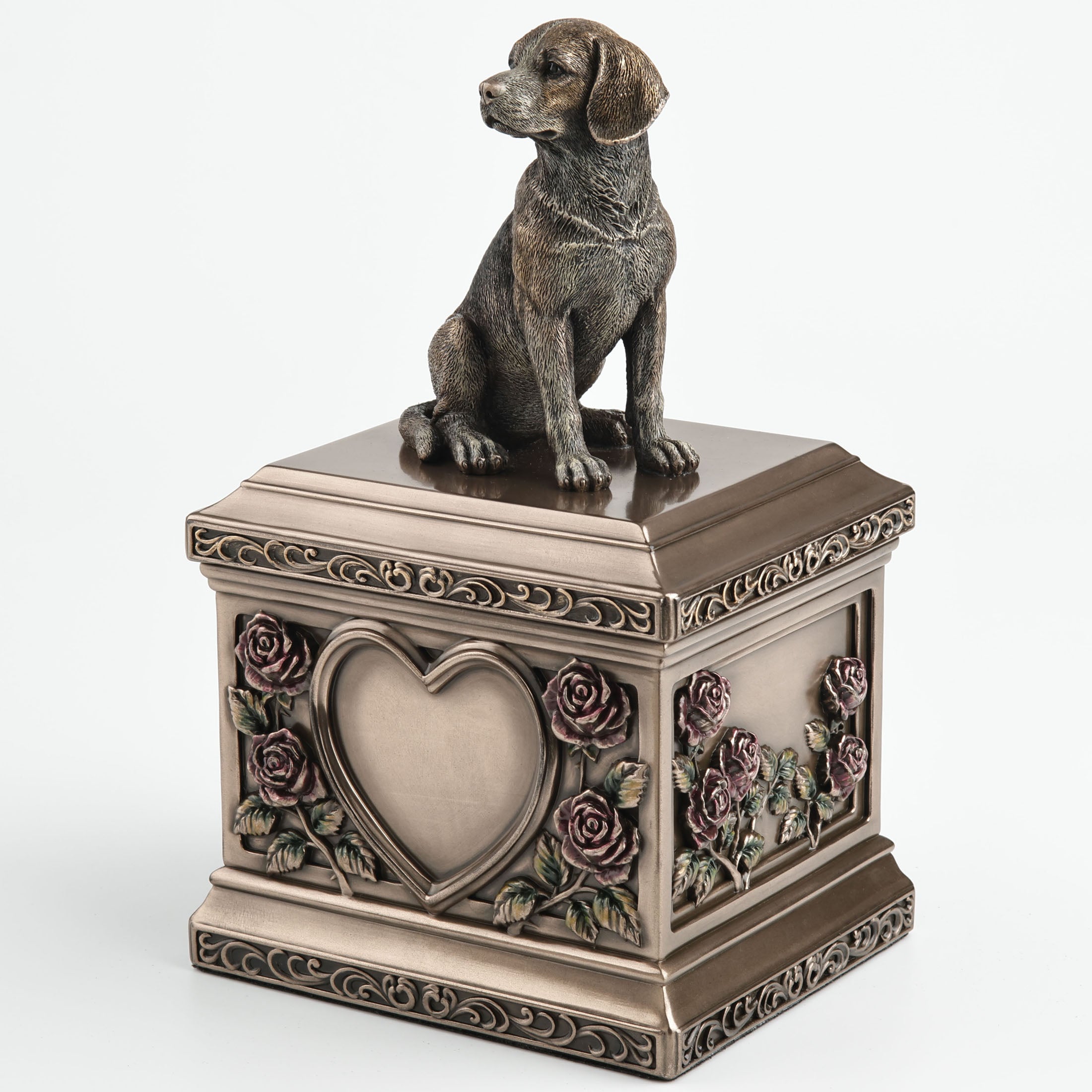 Beagle Dog Pet Memorial Urn Rectangular Rose Relief (1200 ml)