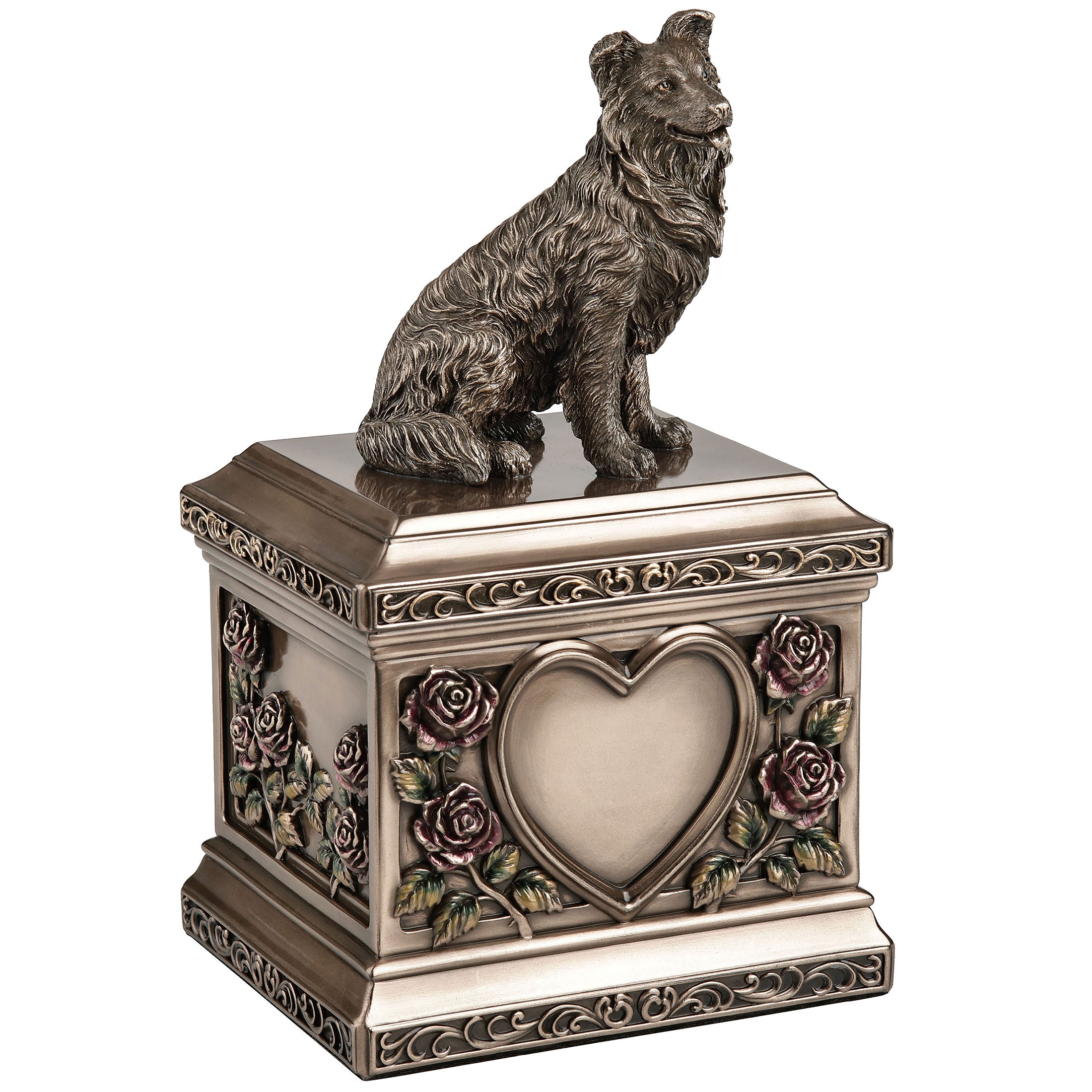 Border Collie Rose Heart Memorial Urn 1000 ml
