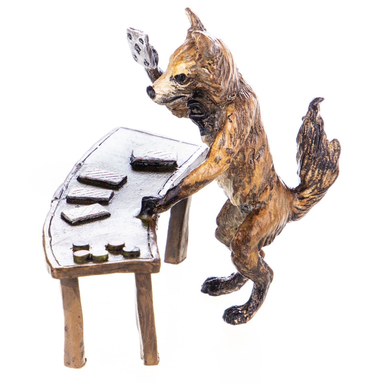 Whimsical Poker-Playing Wolf Sculpture | Animal Sculptures