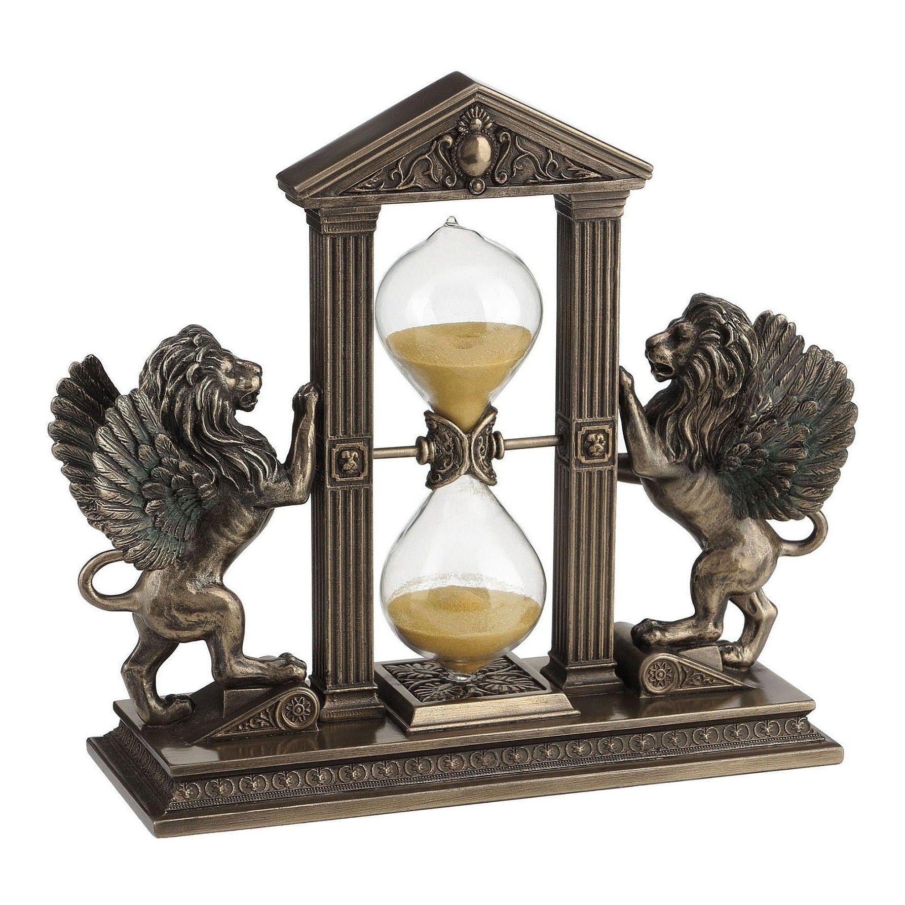 Winged Lions Gold Sand Timer Hourglass | Animal Sculptures