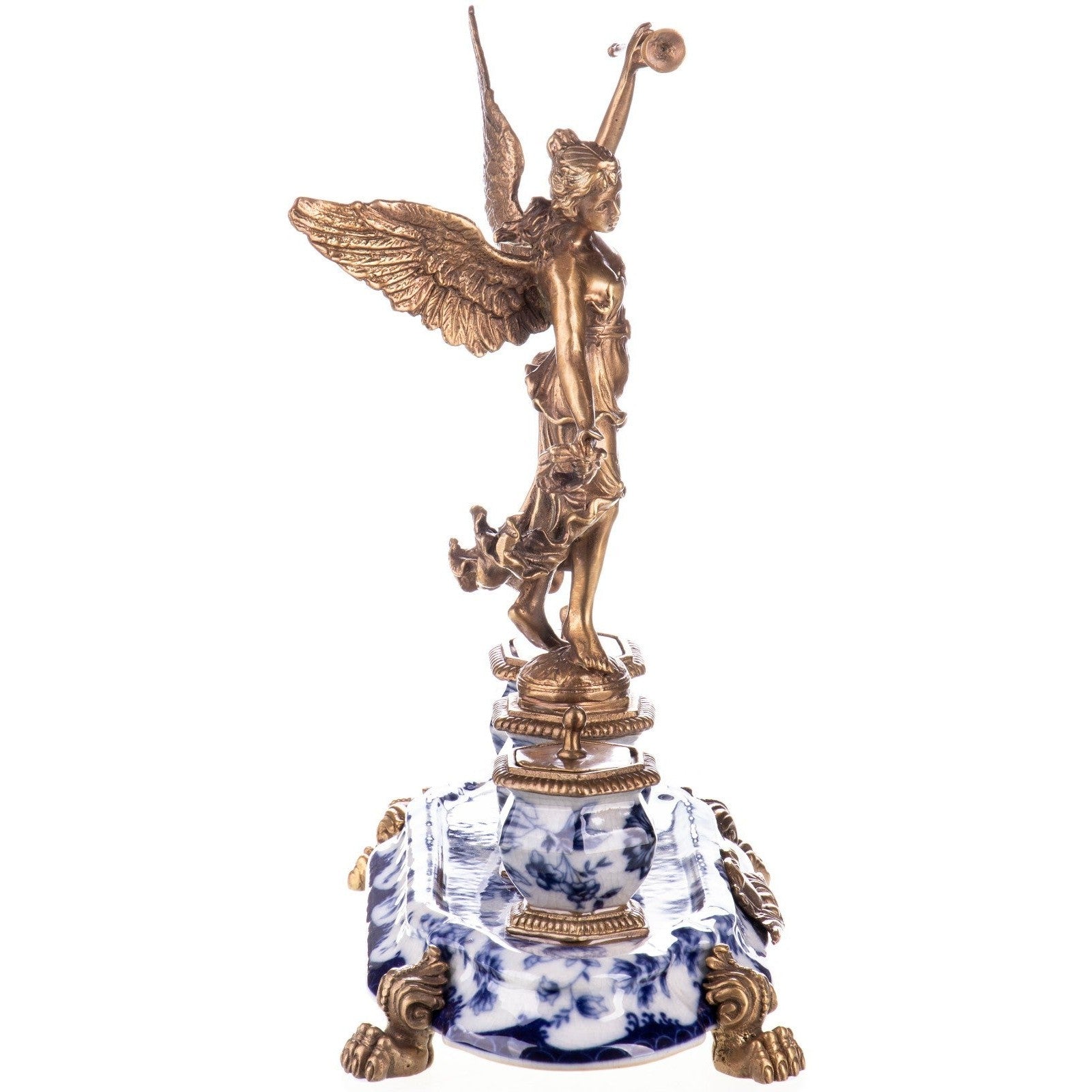 Winged Victory Inkwell Set with Blue Porcelain Base, Desk & Curio Acce