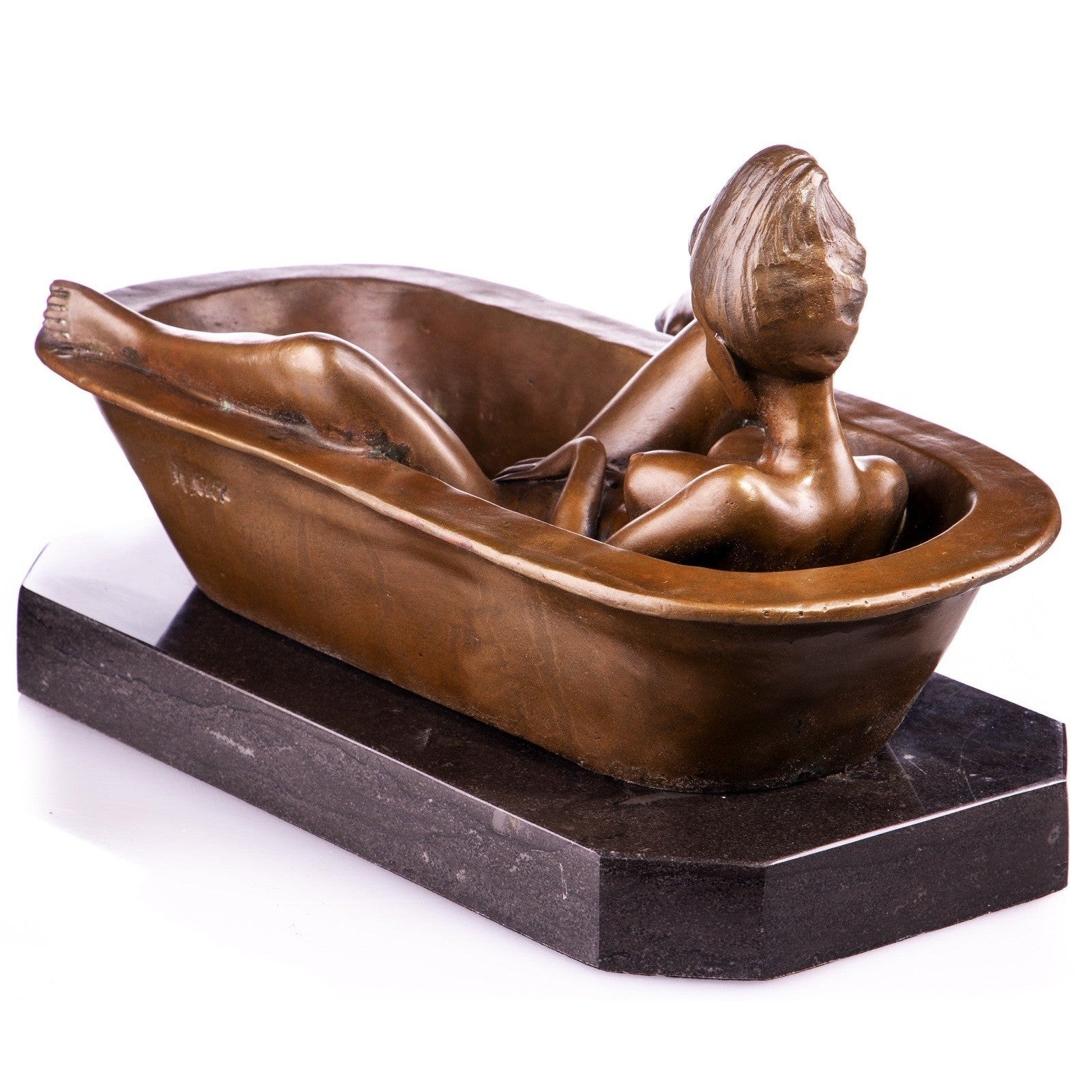 Woman in Bathtub Bronze Sculpture on Marble Base | Figurines & Statues