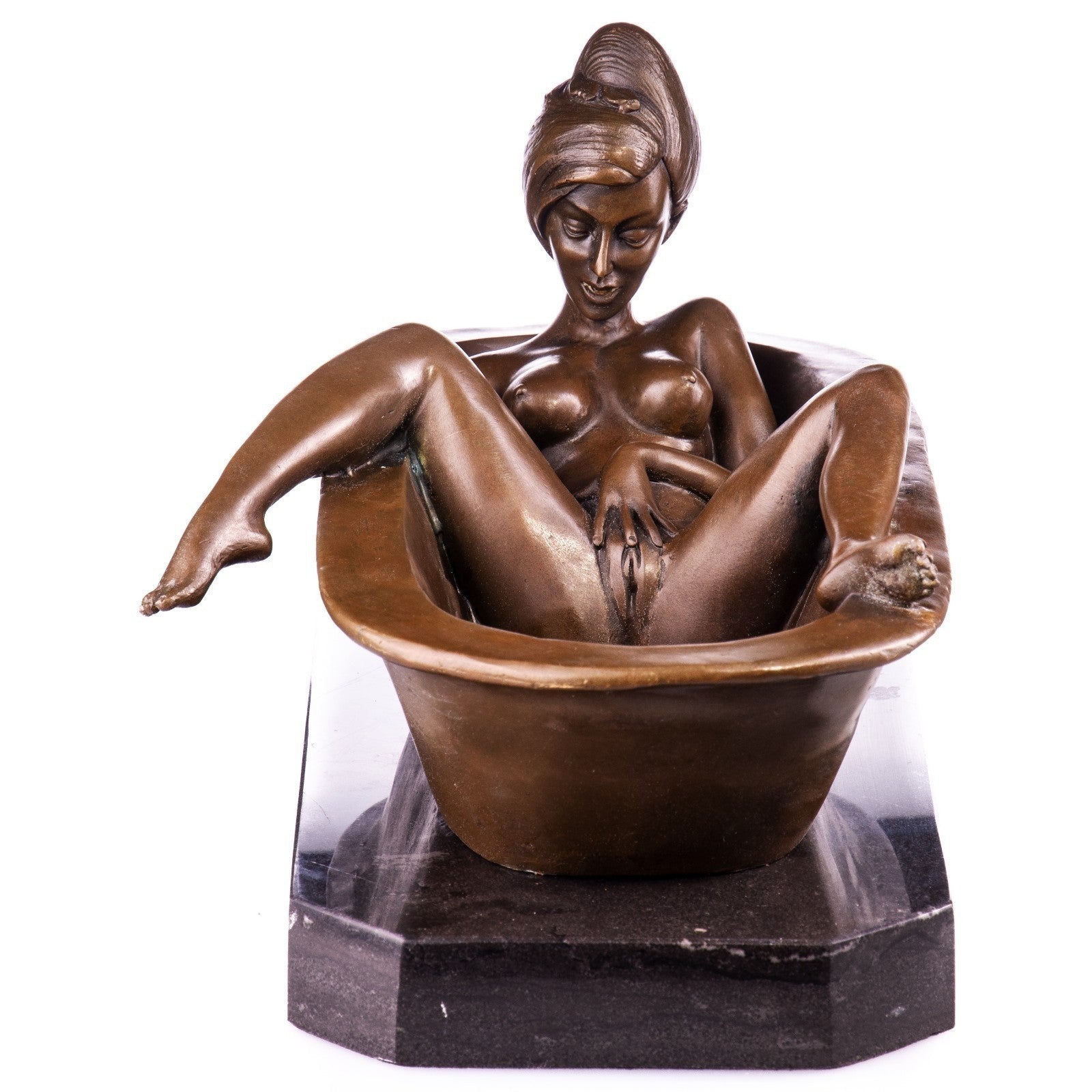 Woman in Bathtub Bronze Sculpture on Marble Base | Figurines & Statues