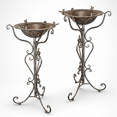Pair of Iron Bird Baths | Handcrafted Iron Decor | Unique Home Accent