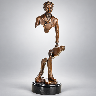 Musician with Violin Case Modern Bronze Sculpture