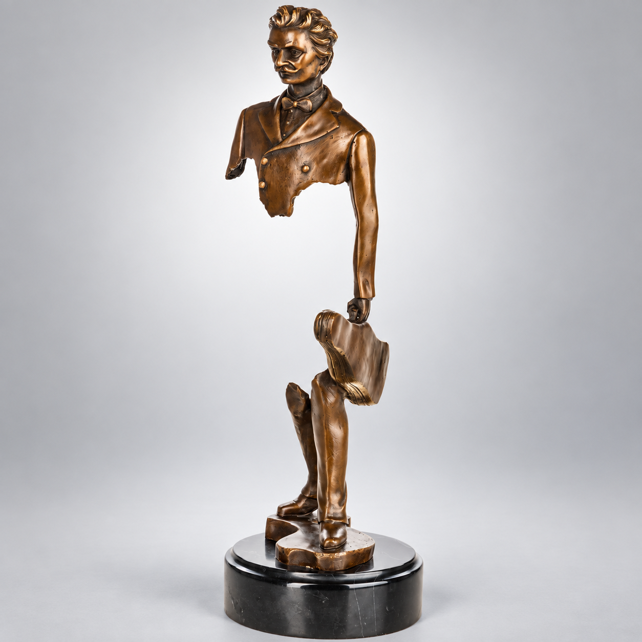 Musician with Violin Case Modern Bronze Sculpture