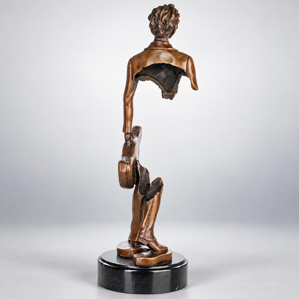 Musician with Violin Case Modern Bronze Sculpture