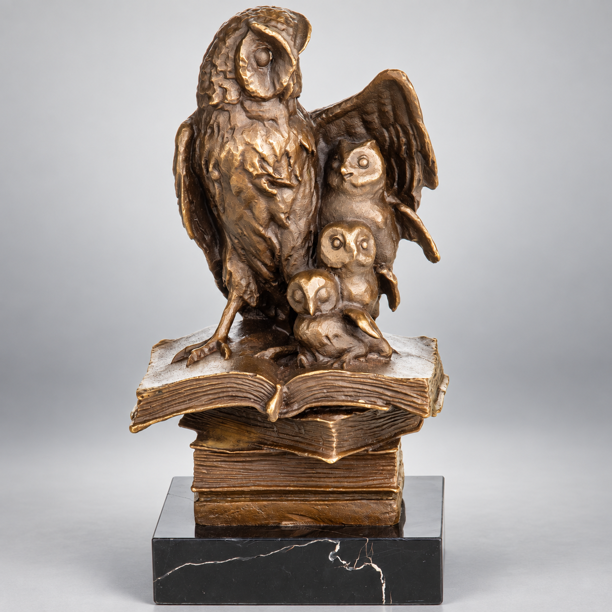 Owls on Books Bronze Sculpture – Library Decor