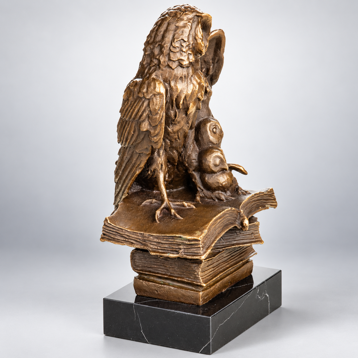 Owls on Books Bronze Sculpture – Library Decor
