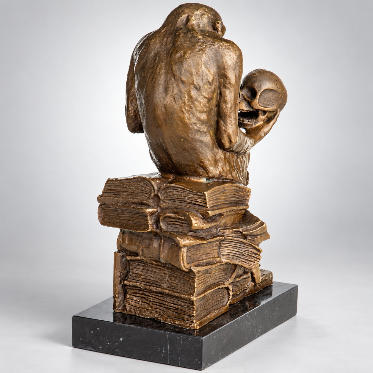 Darwin's Monkey with Skull Bronze Sculpture – view 2