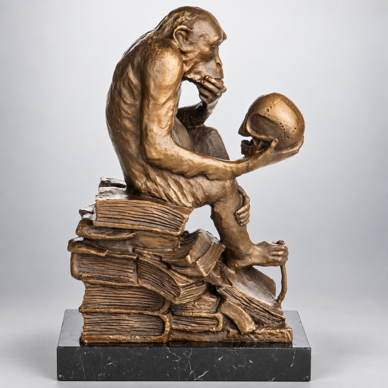 Darwin's Monkey with Skull Bronze Sculpture – view 3