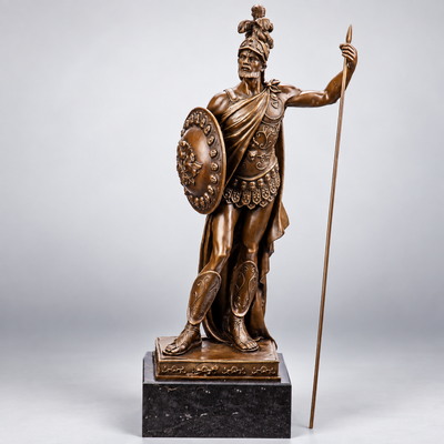 Roman Warrior with Spear and Shield Bronze Sculpture – Large