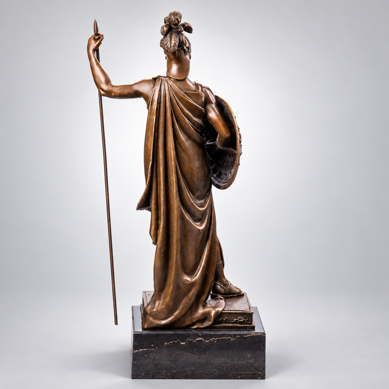 Roman Warrior with Spear and Shield Bronze Sculpture – Large