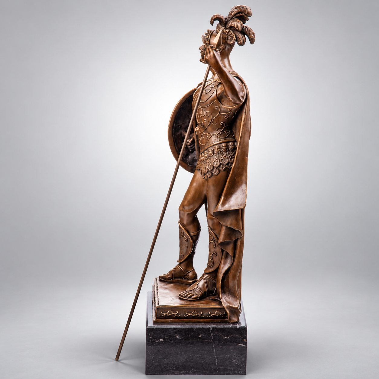 Roman Warrior with Spear and Shield Bronze Sculpture – Large