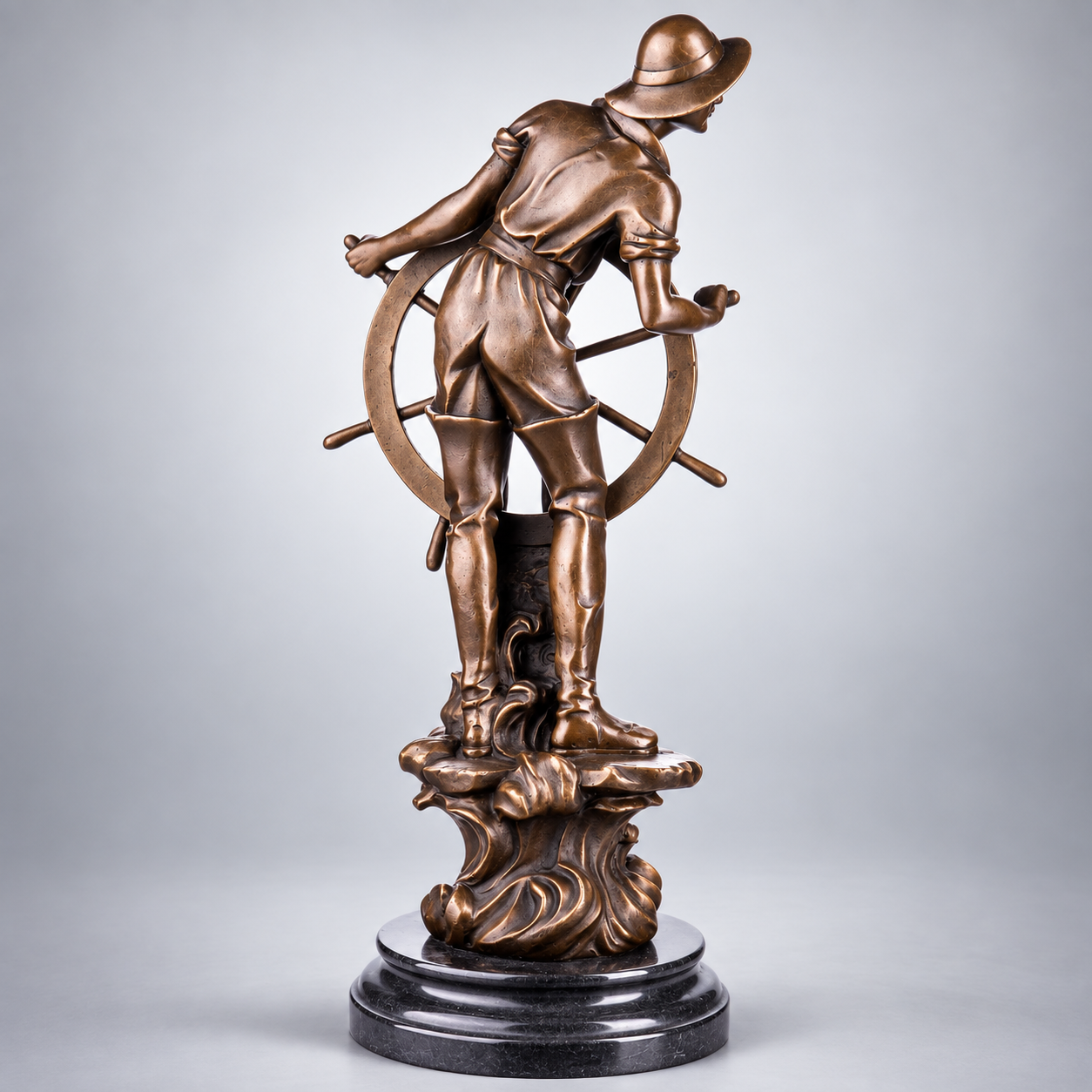 Ship Captain with Helm Bronze Sculpture – Nautical Decor