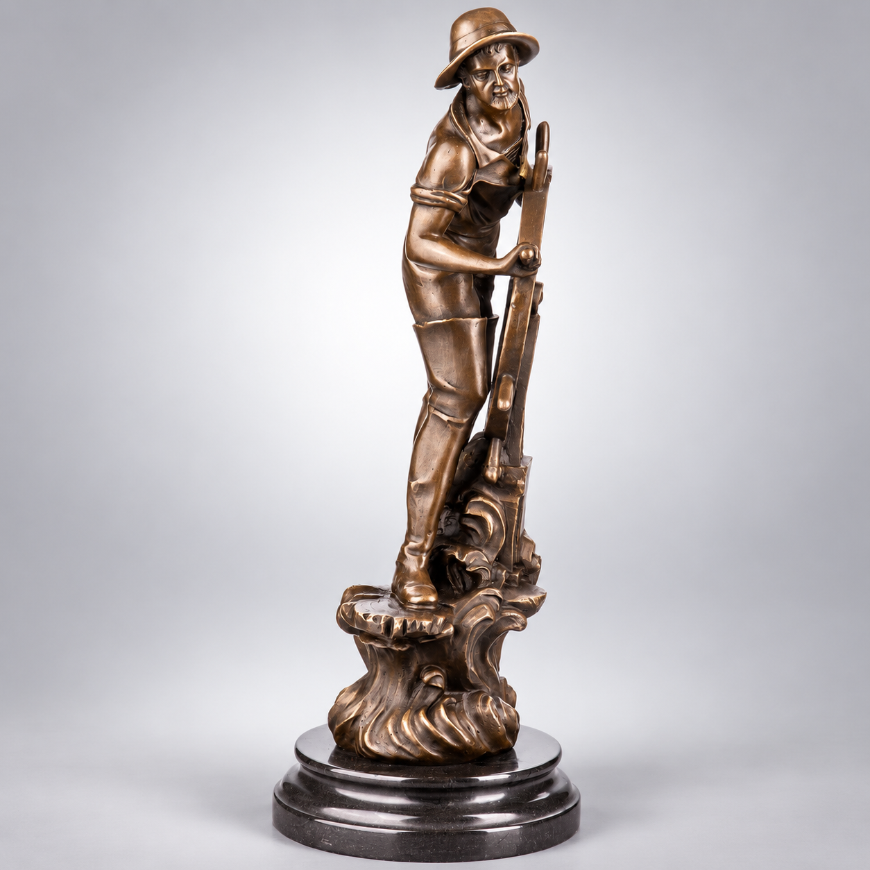Ship Captain with Helm Bronze Sculpture – Nautical Decor