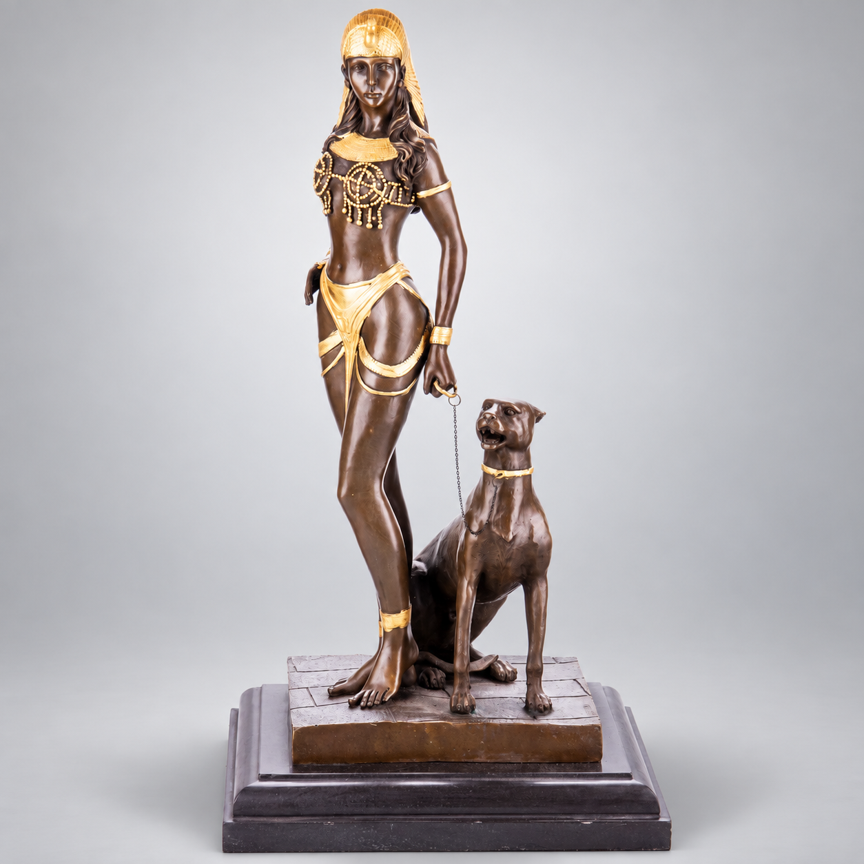 Cleopatra with Panther Gilt Bronze Sculpture – view 1