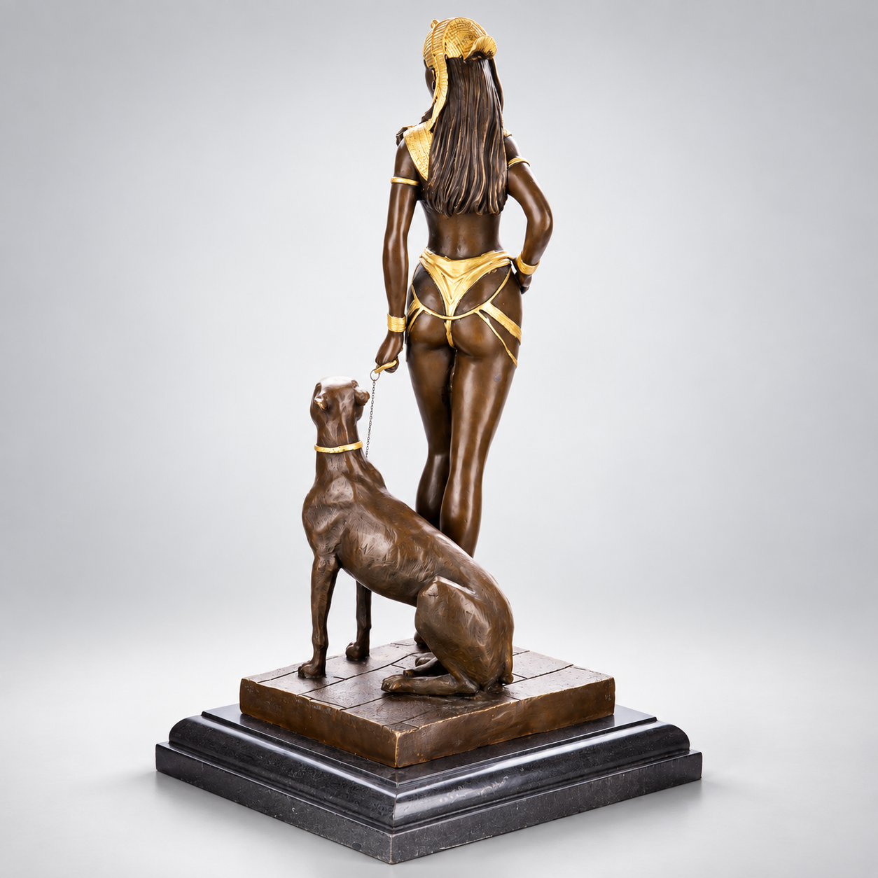 Cleopatra with Panther Gilt Bronze Sculpture – view 2