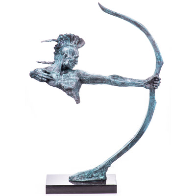 Modern bronze figure Indian with bow with green patina | Handcrafted