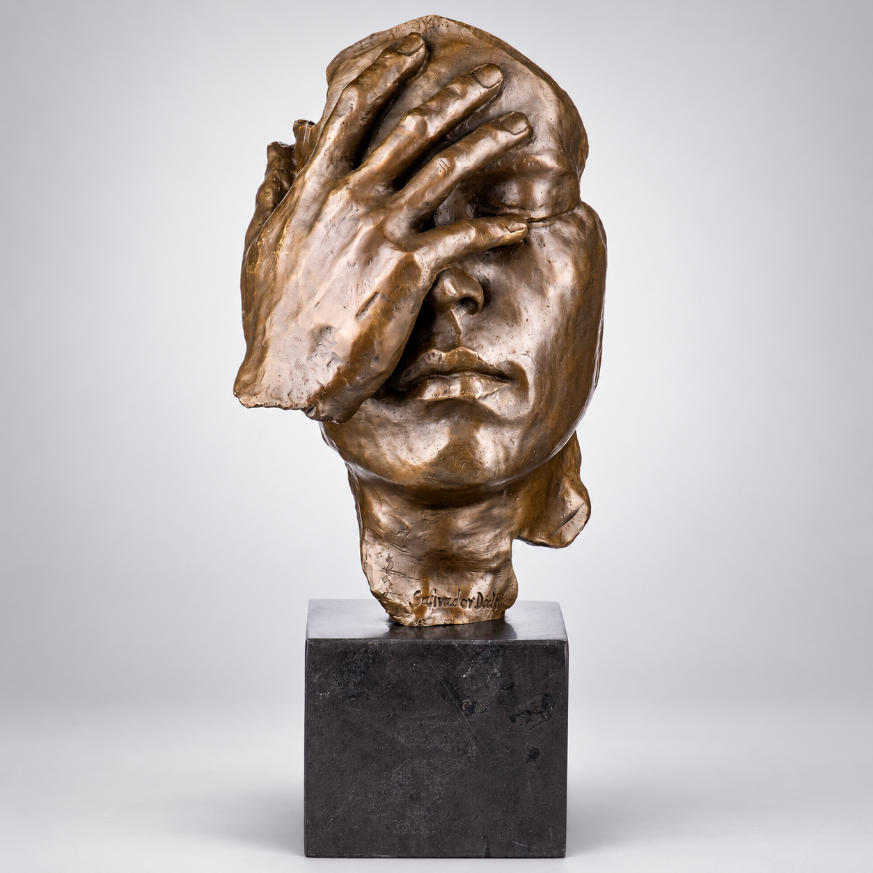 Face with Hand Modern Bronze Sculpture