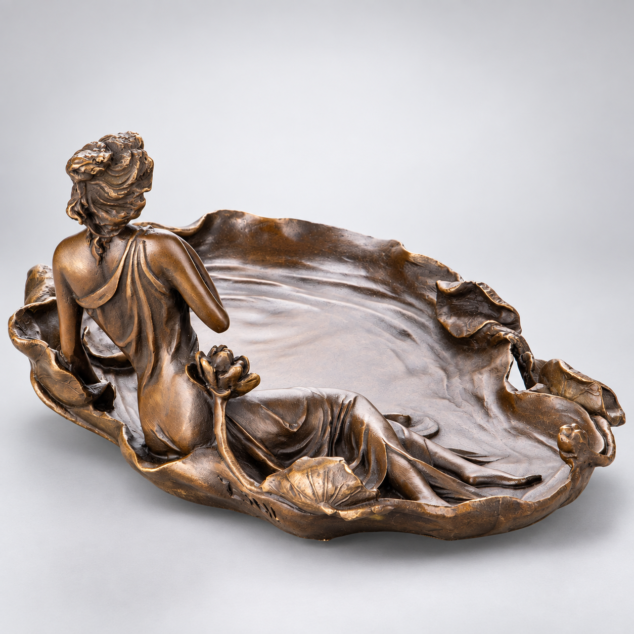 Woman with Water Lilies Art Nouveau Bronze Sculpture