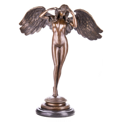 Winged Female Figure Statue | Handcrafted Bronze Decor
