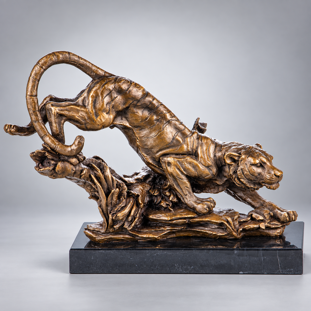 Tiger Bronze Sculpture – Prowling Tiger – view 1