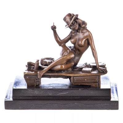 Erotic bronze figure female nude on desk | Handcrafted Bronze Decor