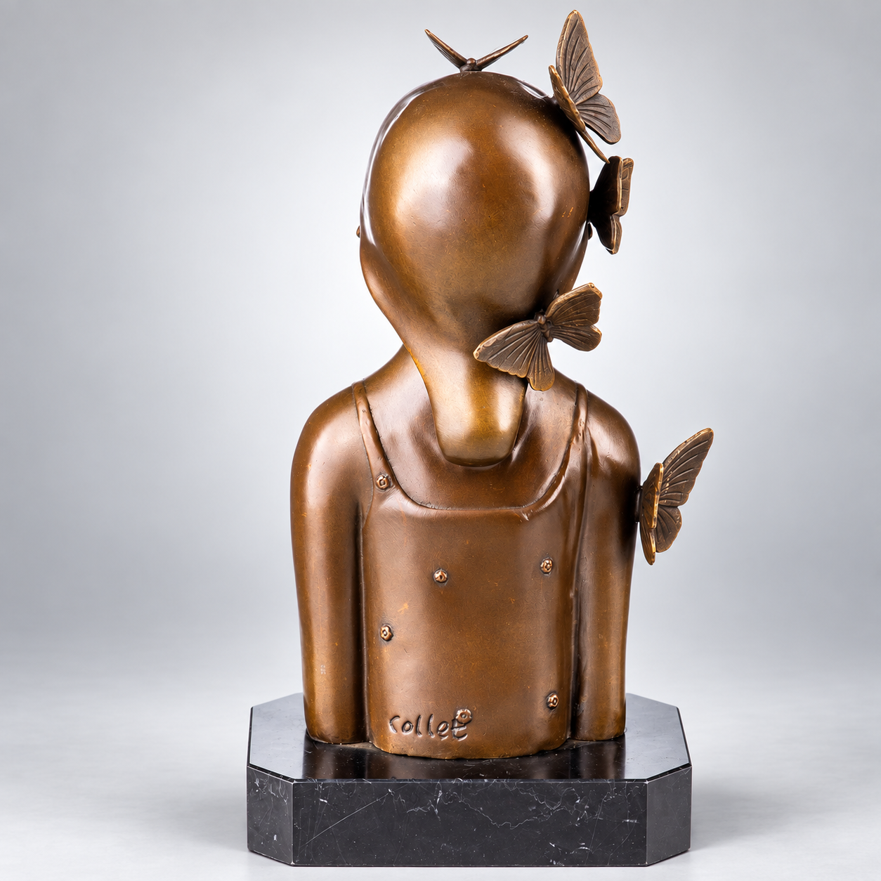 Girl Bust with Butterflies Modern Bronze Sculpture