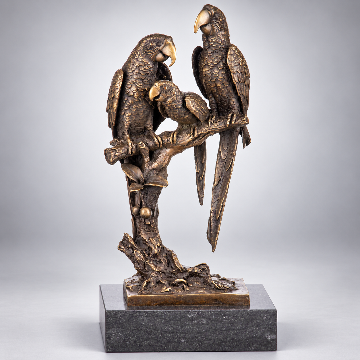 Parrots Bronze Sculpture – view 1