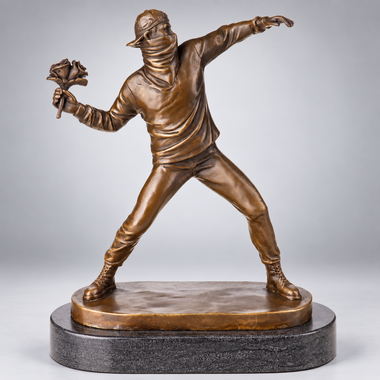 Banksy Flower Thrower Bronze Sculpture – Street Art Statue