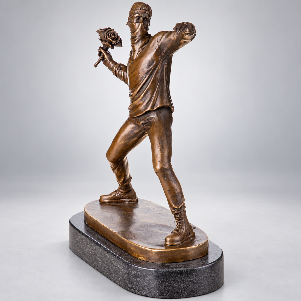 Banksy Flower Thrower Bronze Sculpture – Street Art Statue