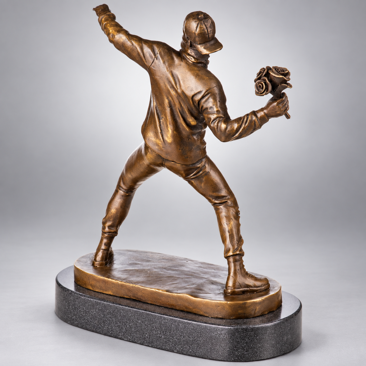Banksy Flower Thrower Bronze Sculpture – Street Art Statue