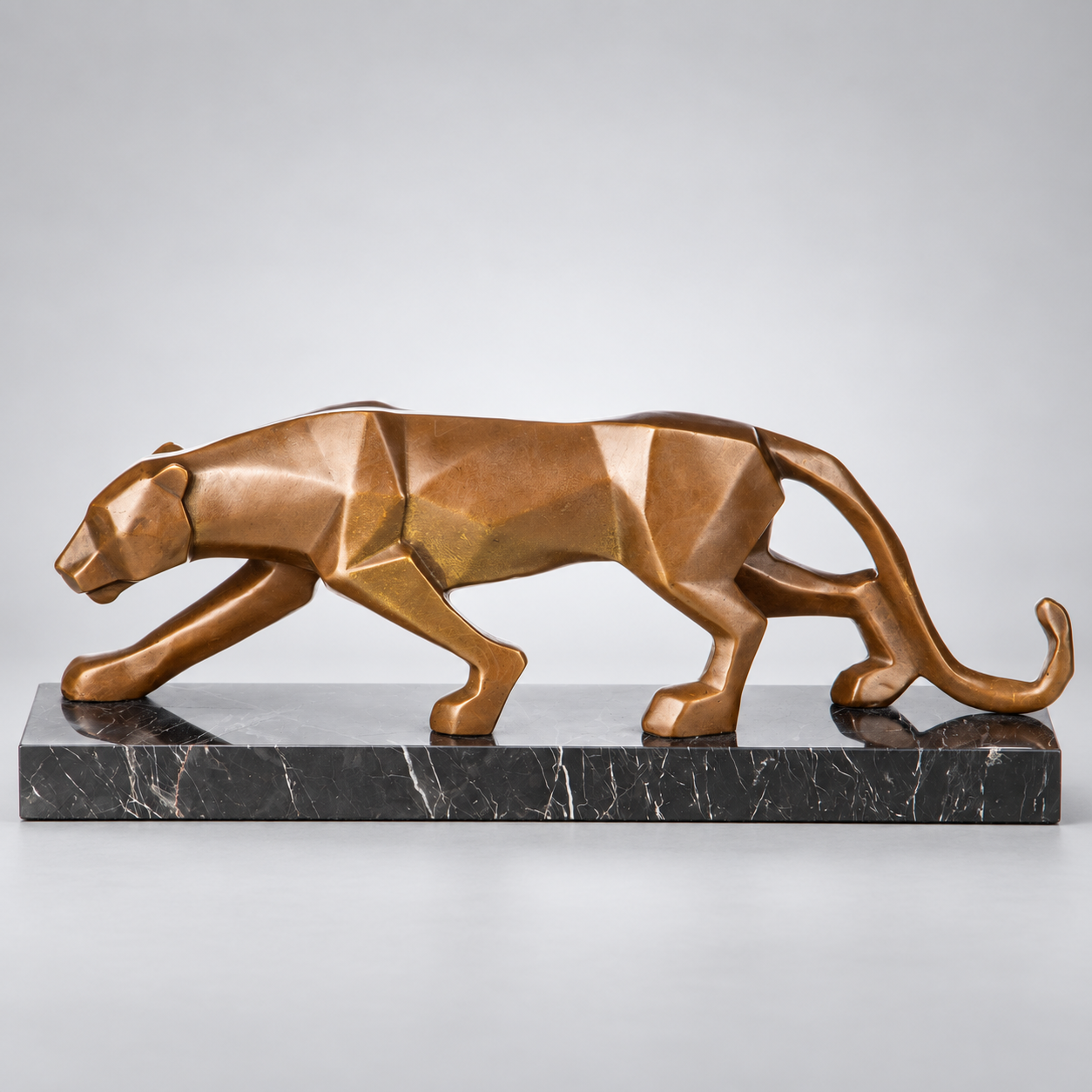 Cubist Panther Modern Bronze Sculpture