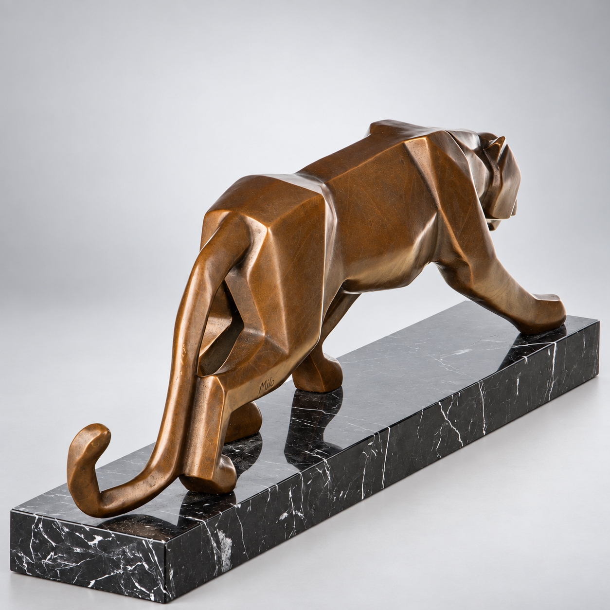 Cubist Panther Modern Bronze Sculpture