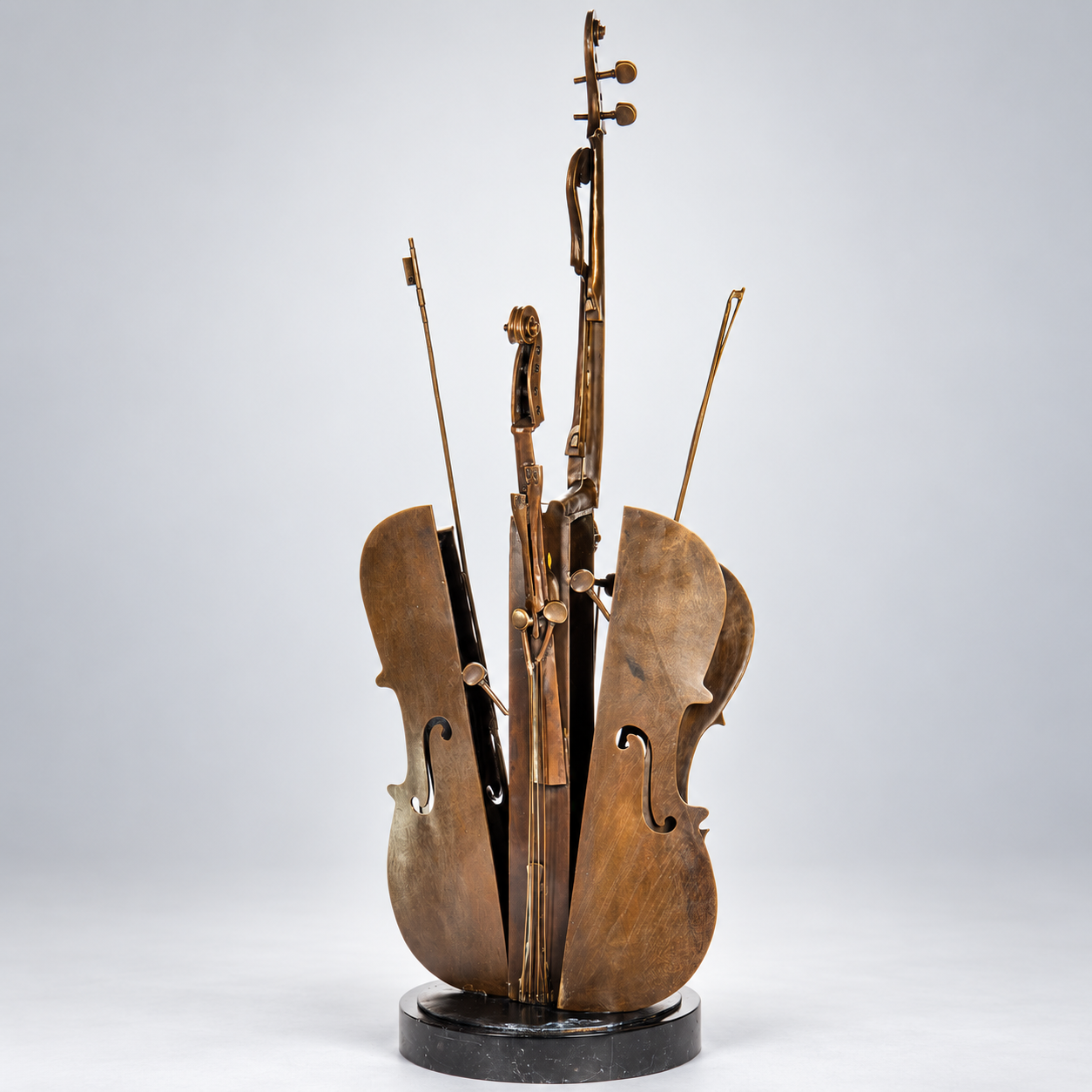 Modern Cellist Bronze Sculpture – Large Statement Statue – view 1