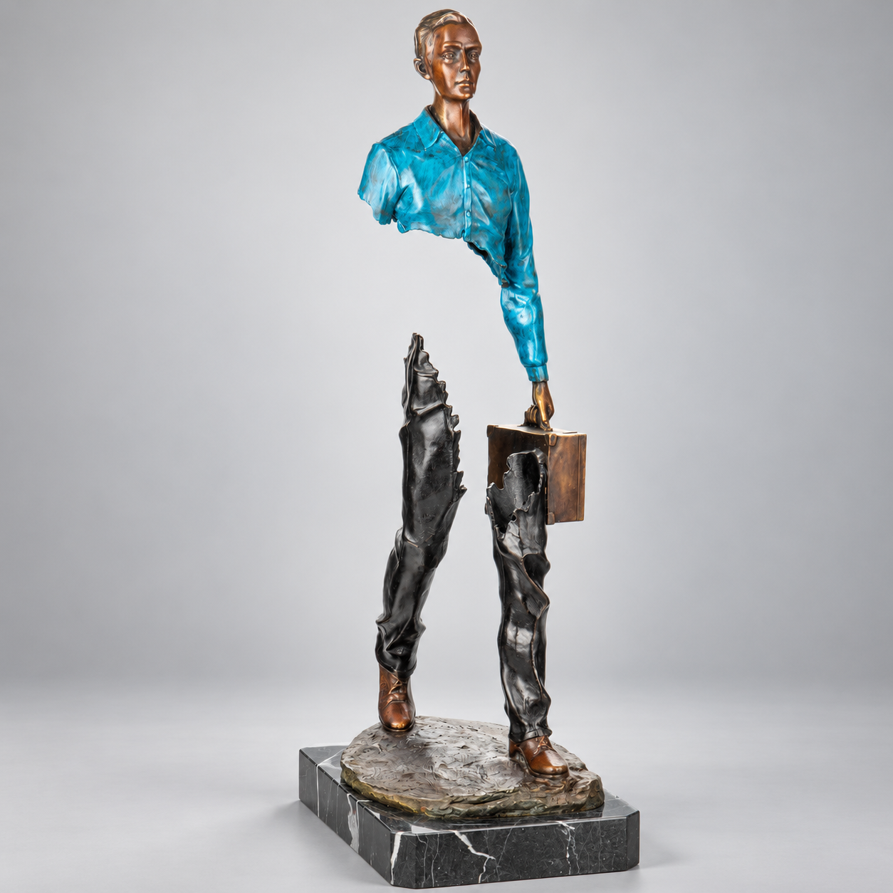 Man with Suitcase Modern Bronze Sculpture, Painted (Style B)