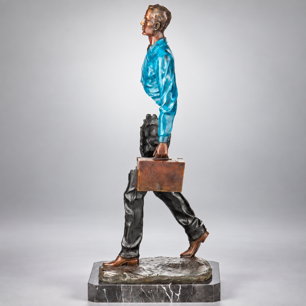 Man with Suitcase Modern Bronze Sculpture, Painted (Style B)