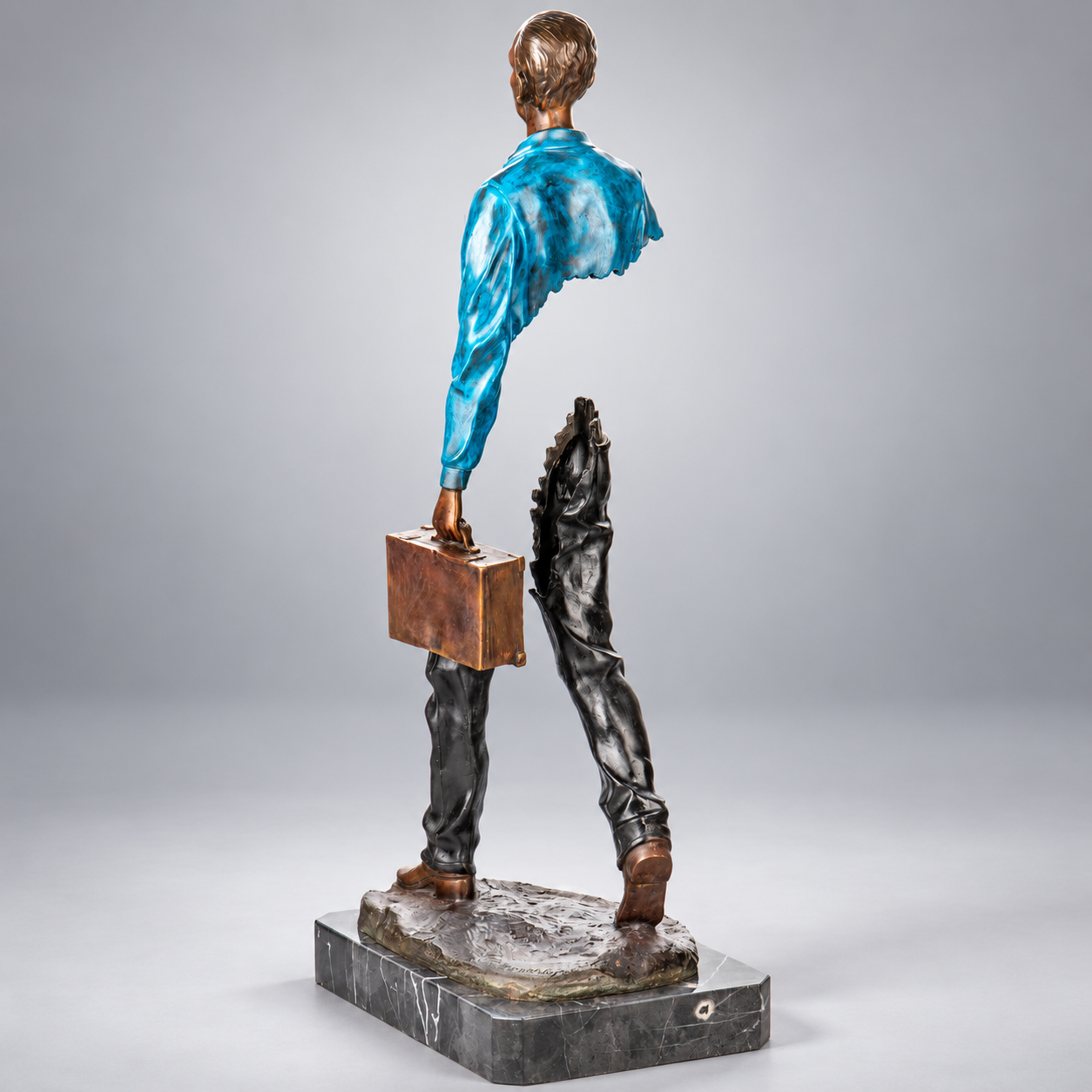 Man with Suitcase Modern Bronze Sculpture, Painted (Style B)