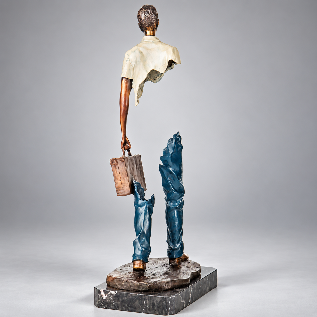 Man with Suitcase Modern Bronze Sculpture, Painted (Style C)