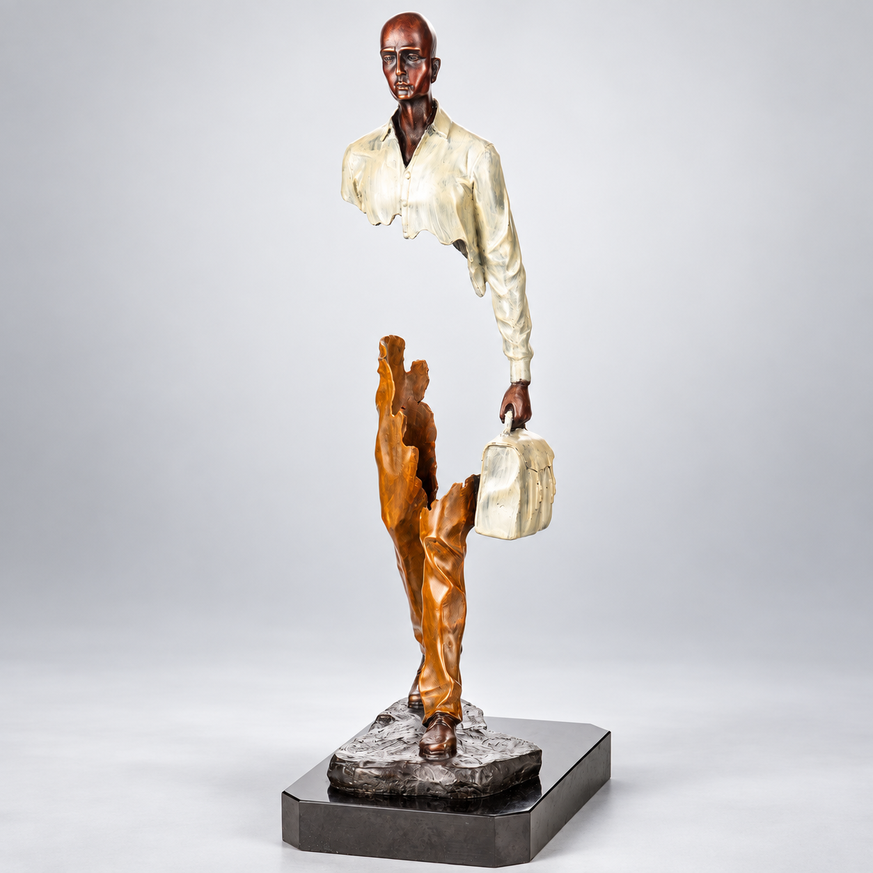 Man with Suitcase Modern Bronze Sculpture, Painted