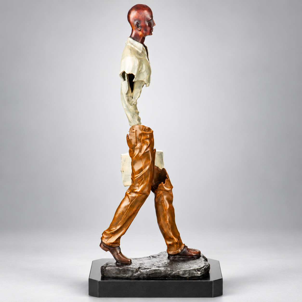 Man with Suitcase Modern Bronze Sculpture, Painted