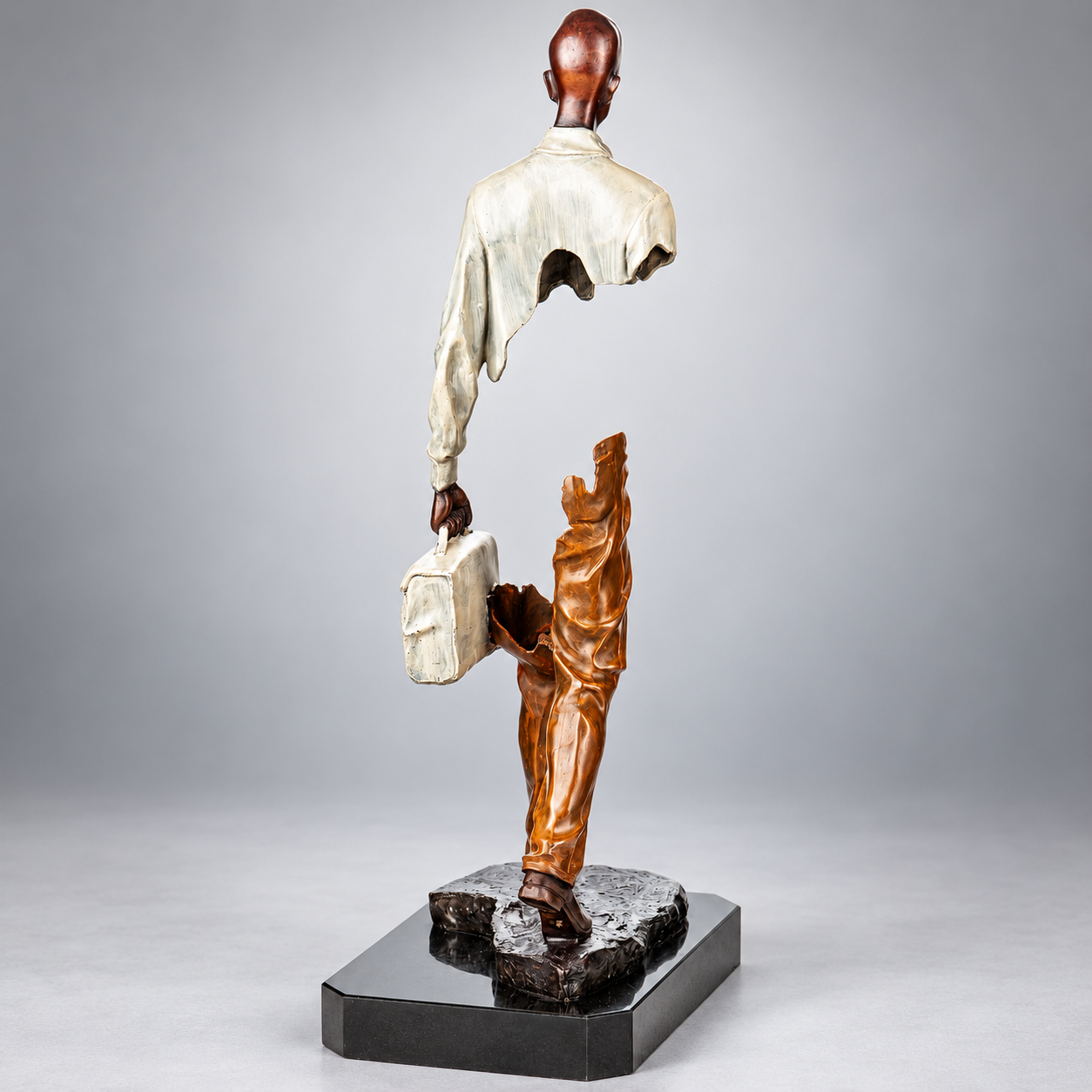 Man with Suitcase Modern Bronze Sculpture, Painted